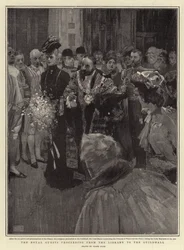 Die königlichen Gäste gehen von der Bibliothek zur Guildhall